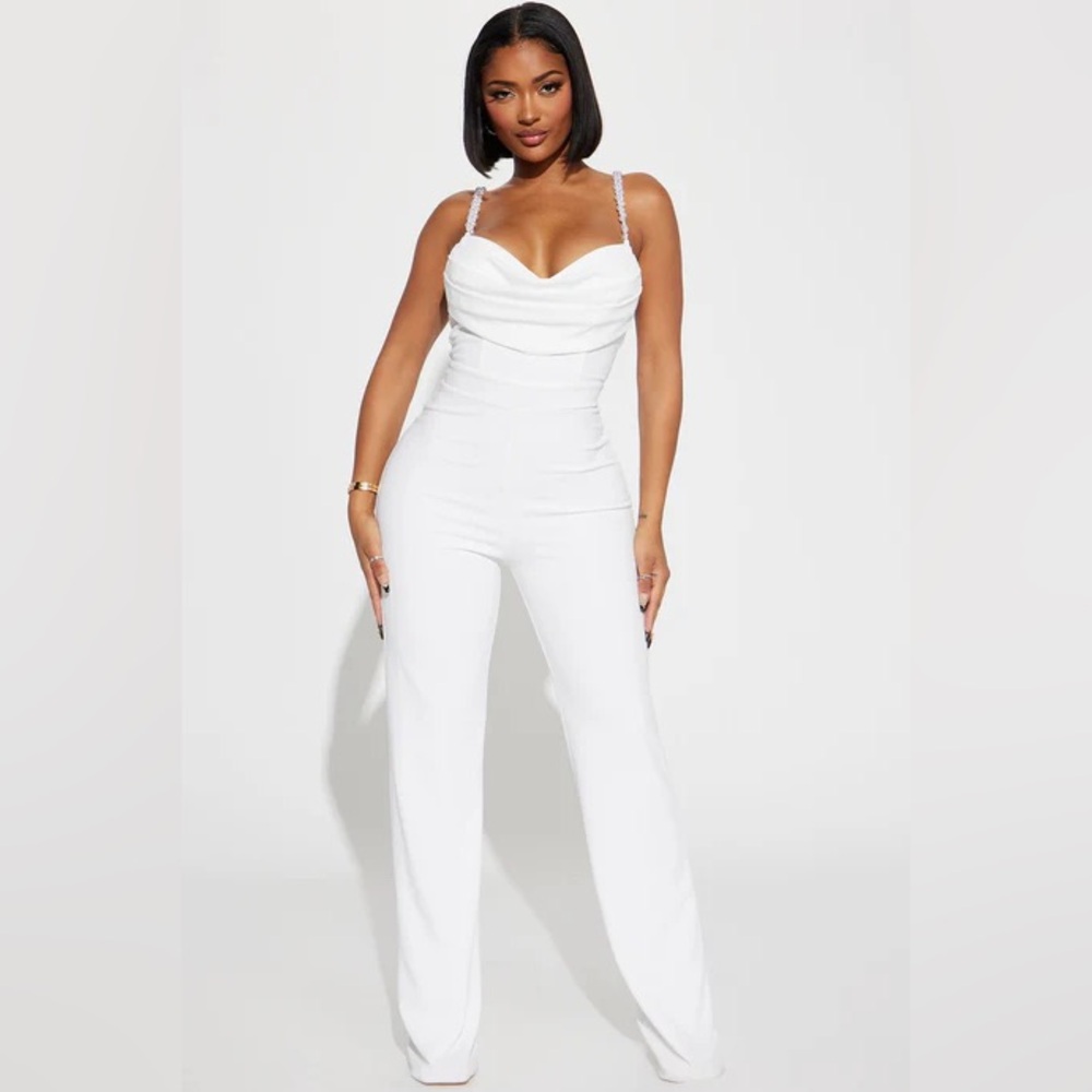 Fashion Nova Pearl The Night Away Jumpsuit - Ivory Women’s XL